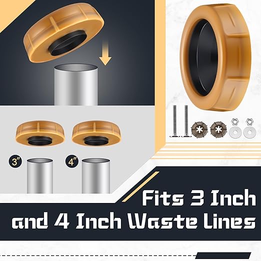 Marsui 60 Pcs Toilet Wax Ring Kit Include Retainer Washers and Thick Flange Closet Bolts Bolt Cap Fits 3" and 4" Waste Lines for Toilet Gas Odor Watertight Sealing(Upgraded Version,1.57 Inch)