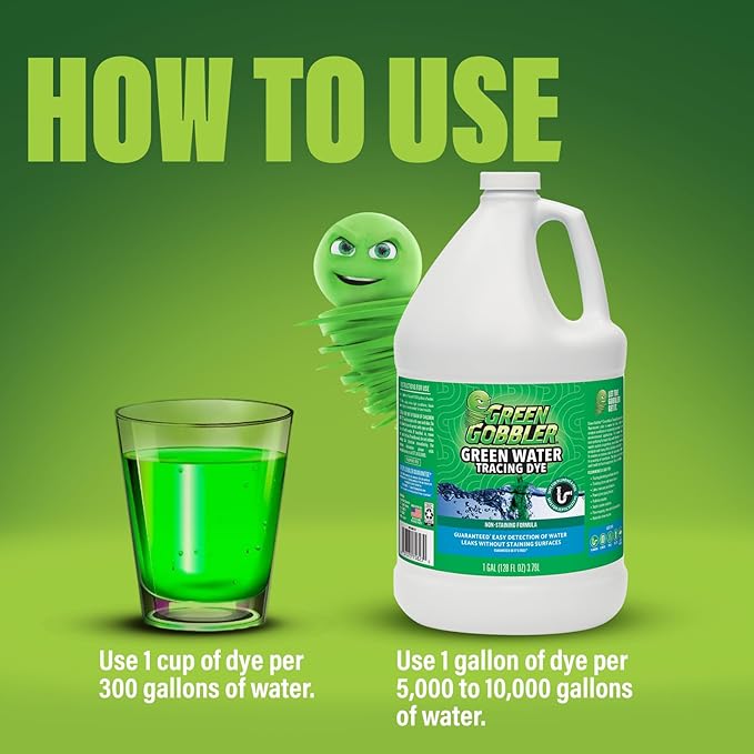 Green Water Tracing & Leak Detection Flourescent Dye - 1 Gallon