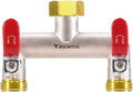 2 Way Garden Hose Splitter, Heavy Duty Brass Nickel Plated Rust Resistant Faucet Manifold, 3/4" Frost Resistant Outdoor Hose Adapter Connector，Hose Spigot Adapter with 2 large red handles