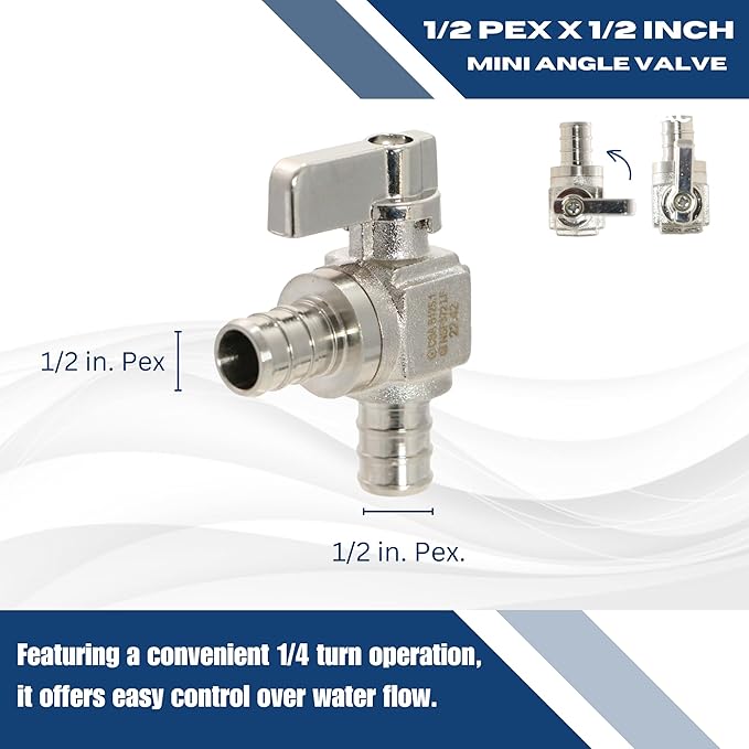 XFITTING Barb Crimp 1/2 Inch Pex Mini Angle Ball Valve, Full Port, 1/4 Turn, Brass, 24-1-2=2X, 2 Pieces