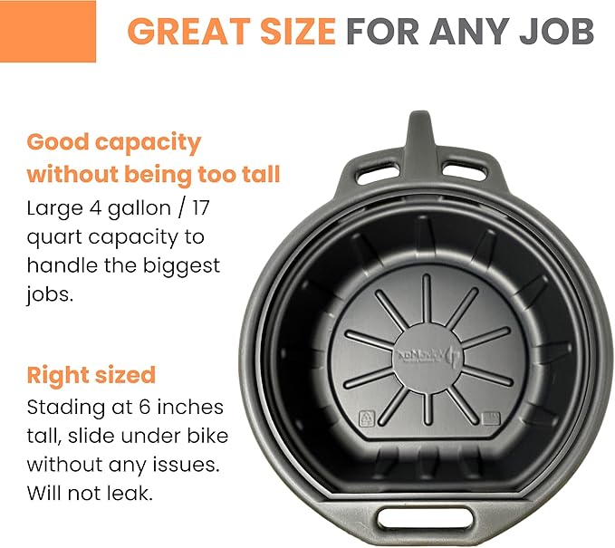 ValvoMax 16L Oil Drain Pan for Changing Oil - Large 4 Gallon (17 Quarts) Capacity with Pour Spout & Anti-Splash Lip, Heavy Duty with Carrying Handles - Sturdy and Easy to Clean