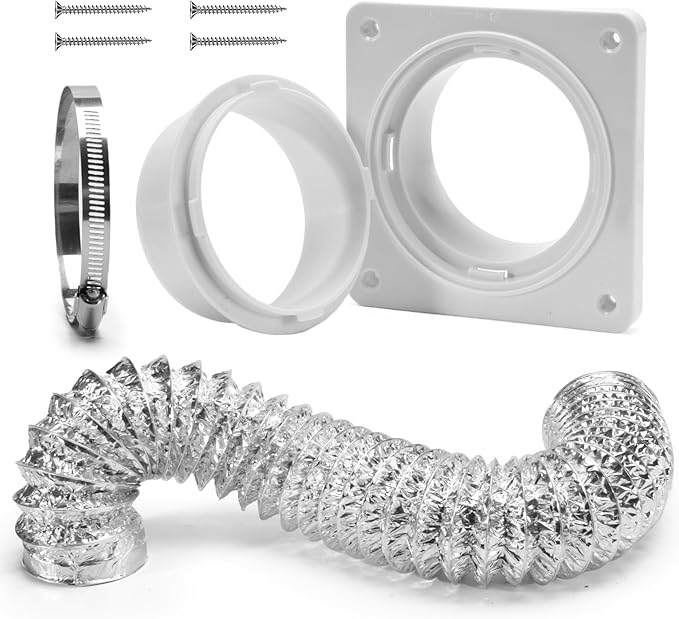 VIWINVELA Dryer Vent Hose Connector Kit - Dryer Vent Wall Plate with Hose - Dryer Duct Connector with Quick Connect & Disconnect Dryer Dock Connector (Dryer Vent Connector with 4in-5ft Hose)