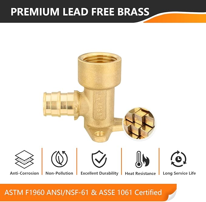 10-Pack HeSun Pex A Fitting, 3/4 Inch Expansion Drop Ear Elbow,3/4" Female NPT Thread x 3/4" Pex A Expansion,ASTM F1960(PEX1960088-10)