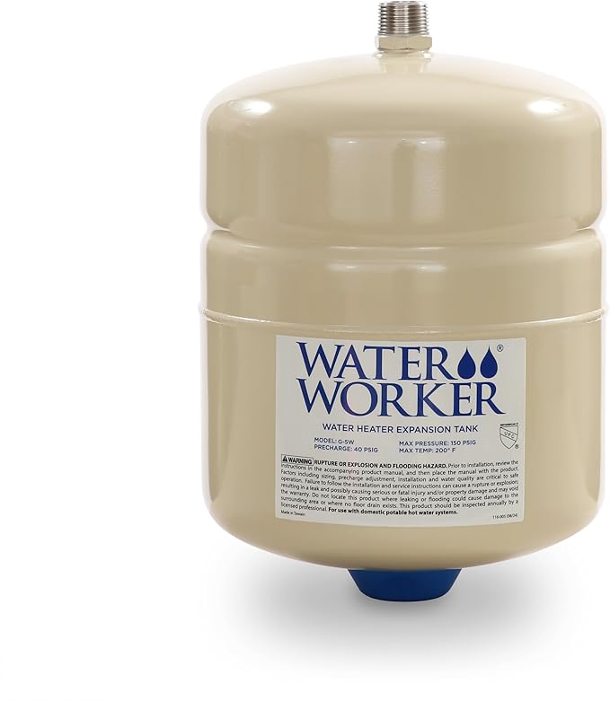 Water Worker G-5W and G-12W Thermal Expansion Tanks – Pre-Charged, Steel, Vertical Water Heater Expansion Tank – NSF Certified, Potable Water Safe – 2 or 4.4 Gallon Capacity (White, G-5W 1 Pack)