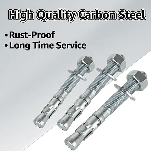 QTLCOHD 1/2 x 3-3/4 Inch Concrete Anchors Carbon Steel Wedge Anchor Bolts for Concrete (Box of 60)