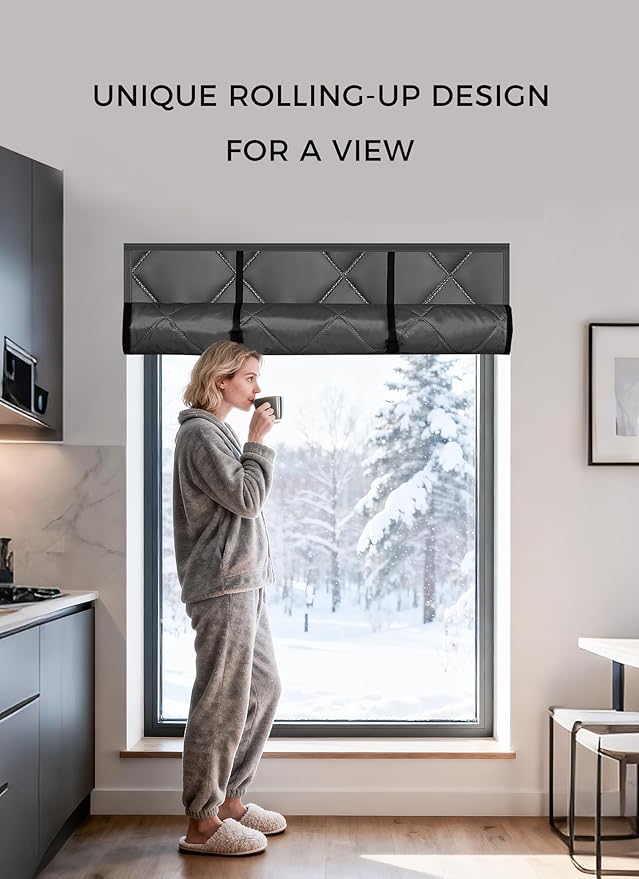 LOHASCASA Window Insulation Kit for Winter, Heavy Duty Reusable 31" x 57", Oxford Cloth Thermal Insulated Window Coverings, Gray