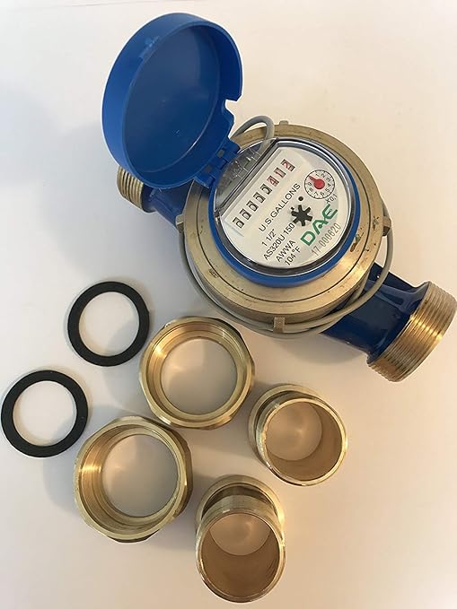DAE AS320U-150P 1-1/2" Water Meter with Pulse Output, Measuring in Gallon + Coupling
