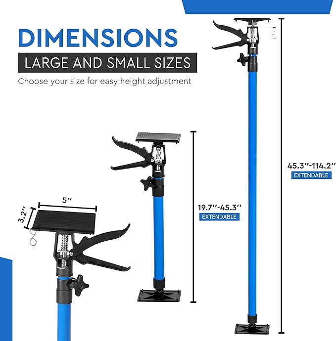 Cabinet Jack Support Pole, 19.7-114.2" Adjustable 3rd Hand Tool, Third Hand Tools for Installing Cabinets, Telescoping Poles 154LB Capacity Installation Jacks, Drywall Jack & Cargo Bar 4-Pack