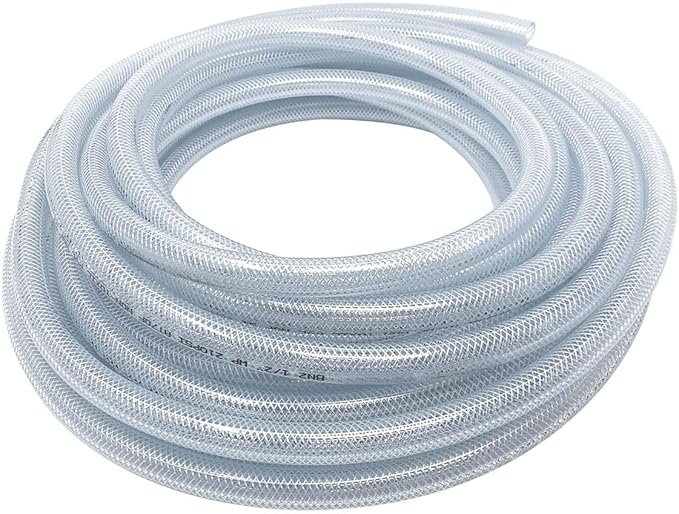Gloxco Clear Braided PVC Tubing, Food Grade, Heavy Duty Reinforced Hose, 1/2" ID, 50 Ft Length