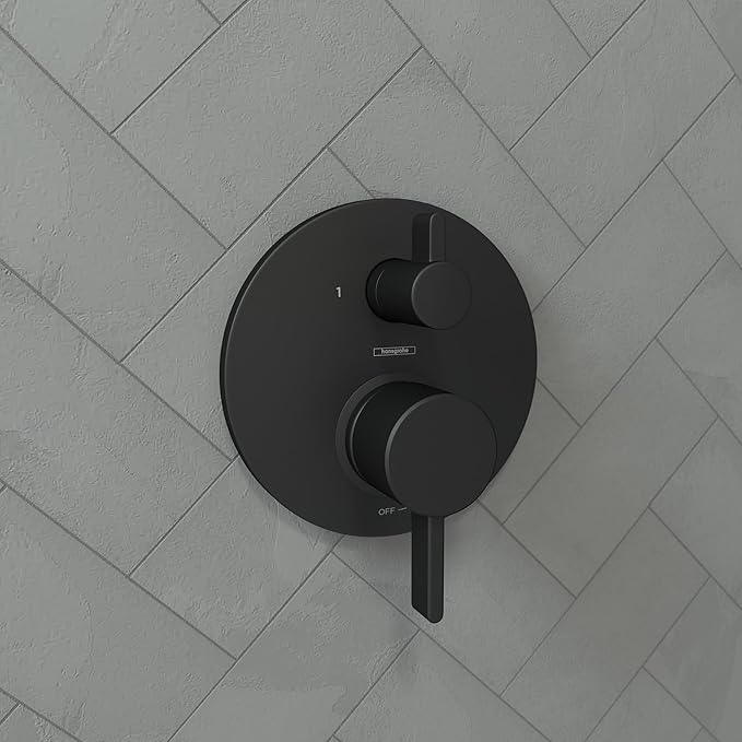 hansgrohe Ecostat Modern Pressure Balance Shower Valve Trim with Diverter in Matte Black, 04447670