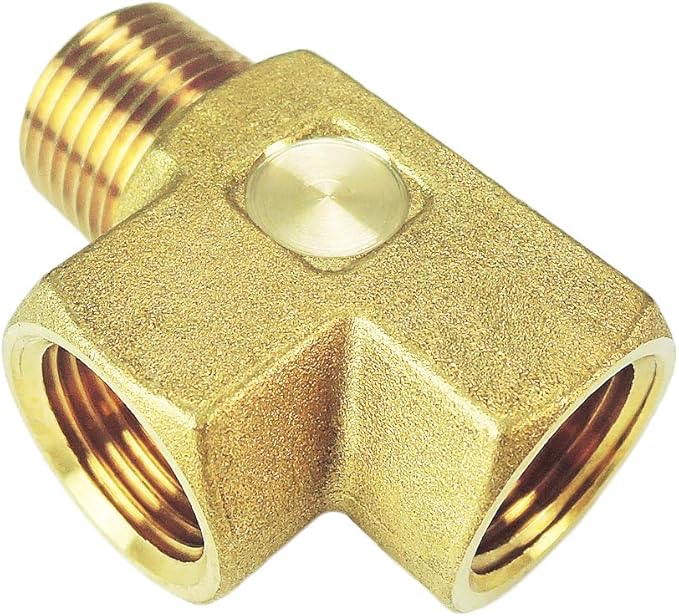 Nigo Brass Pipe Fitting - Tee, 3-Way with NPT Female & Male Connectors, 1 x 3/8" x 3/8" x 3/8"