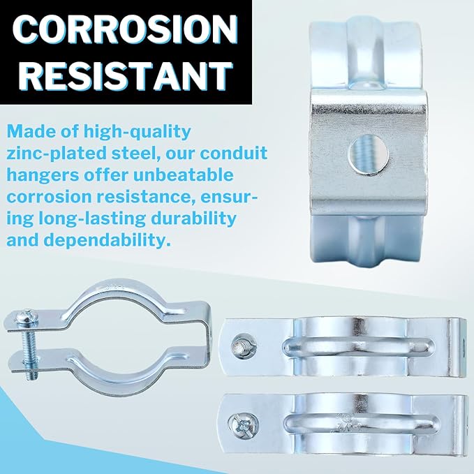25 Pcs EMT Conduit Hanger with Bolt,Insulated Supports or Threaded Rods,Metal Galvanized Conduit Clamps Strut Straps and Hangers Rigid Pipe Fittings Mounting(1 Inch)