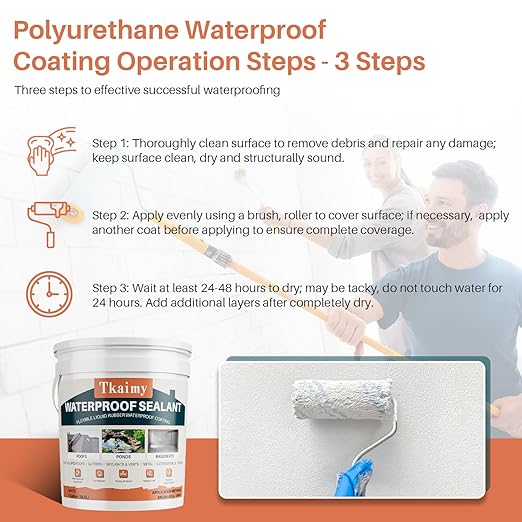 Waterproof Sealant White, 5 Gallon - Large Capacity Polyurethane Waterproof Coating for Huge Area Fix Leaks & Cracks, Roofs,Pools,Warehouses,Garages,Basements, Indoor & Outdoor Sealant Coating