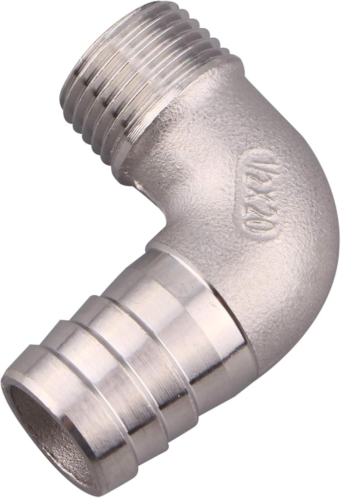 DERNORD 3/4" Hose Barb x 1/2" Male NPT Stainless Steel 90 Degree Elbow- Home Brew Pipe Fitting