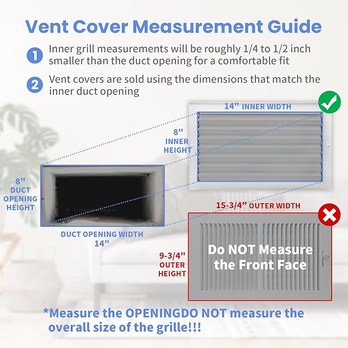 14 x 8 Inch [Duct Opening] Air Vent Covers for Wall or Ceiling - High Airflow 2 Way Steel Ventilation - Adjustable Wall/Ceiling Register, 15-3/4 Inch x 9-3/4 Inch [Overall Dimensions]