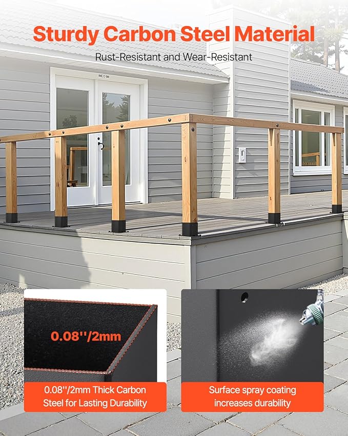 VEVOR 4x4 Post Base 4 Pcs, Inner Size 3.6x3.6 inch / 92x92 mm Post Brackets, Heavy Duty Carbon Steel Decking Posts, Wood Posts Brackets for Pavilion Deck Railing Support Deck Base Plate, Black
