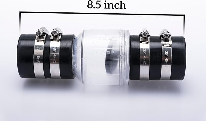 Quiet Check Valve 1 1/2 inch for Sump Pump, Goodbye water hammering, Spring-Loaded Flapper Prevents Backflow, Silent Check Valve with Adjustable Stainless Clamps