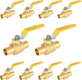 10-Pack Foskan 1 Inch PEX Crimp Full Port Ball Valve with Yellow Handle, Brass Quarter Turn Shut-off Valve for PEX Tubing