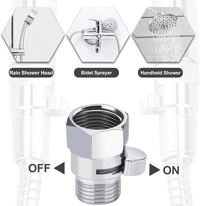 Brass Shower Flow Control Valve: Shower Head Shut Off Valve(Female and Male), MAYYAYA Water Flow Control Valves, for Handheld Shower Head or Bidet Sprayer- Handle Lever (Black)