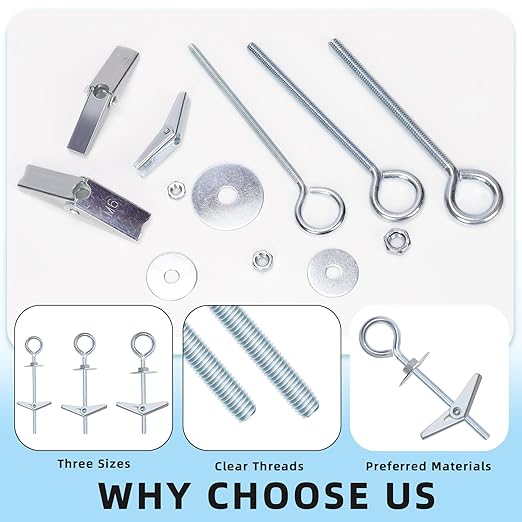 Glarks 18pcs M4 M5 M6 O-Shaped Eye Bolt Toggle Anchors Set for Drywall, Toggle Bolts, Butterfly Anchors, Spring Toggle Wing Bolts for Ceiling, Sheetrock, Hollow Wall