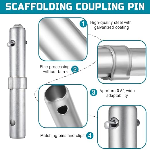 24 Pack Scaffolding Coupling Pin 9" L Heavy Duty Scaffolding Coupling Pin with V Collar Scaffold Connecting Rod Accessories