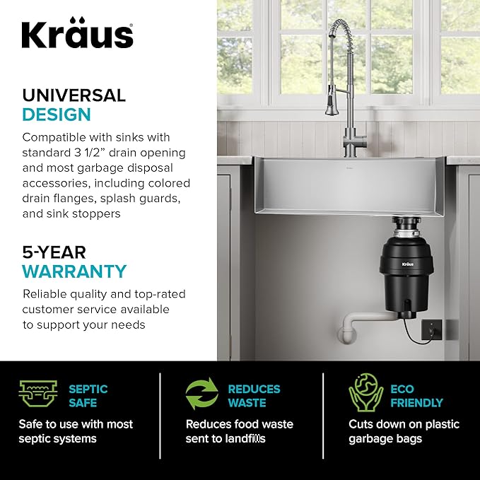 Kraus KGUW1-33WH-100-100, Bellucci Workstation 32 in. Undermount Granite Composite Single Bowl Kitchen Sink in White with WasteGuard 1 HP Continuous Feed Garbage Disposal and Accessories
