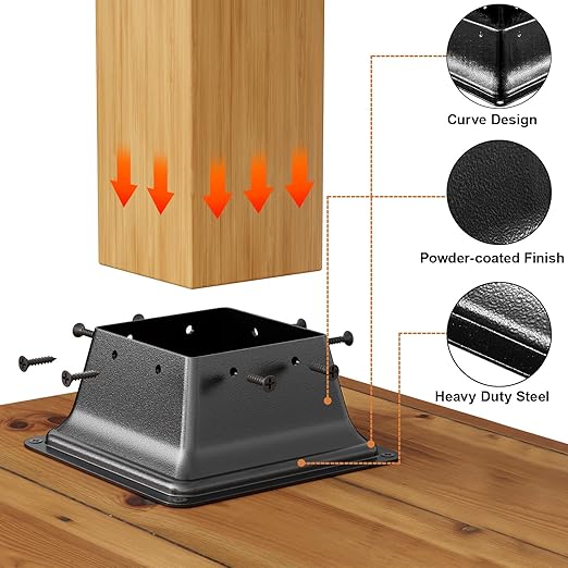 4x4 Post Base 20Pcs, Internal 3.6"x3.6" Heavy Duty Powder-Coated Steel Post Bracket Fit for Standard Wood Post Anchor, Decking Post Base for Deck Porch Handrail Railing Support with Screws