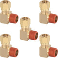 5PCS 3/8" Tube OD x 3/8" NPT Thread Connect Fittings Brass 90 Degree Union Elbow Joint DOT Approved, Air Line Adapter Air Suspension Kit for Truck Trailers and Air Brake System