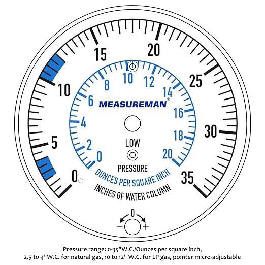 MEASUREMAN Natural Gas or LP Gas Manifold Pressure Test Kit, 0-35 "W.C., 1/4" NPT, 40" Length Hose
