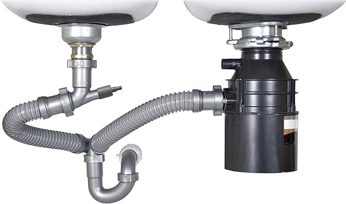 Snappy Trap Double Bowl Kitchen Sink Drain Kit, 1-1/2" with Flexible P-Trap, Universally Compatible Complete Drain Kit, Easy No-Tool Installation (DK-110 Silver)