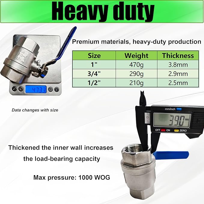 3/4 Inch Female NPT Ball Valve, 304 Stainless Steel Heavy Duty Full Port 3/4" Shut Off Valve for Water Oil Gas with Long Handle,1000 WOG (1pcs, 3/4" FNPT X FNPT)