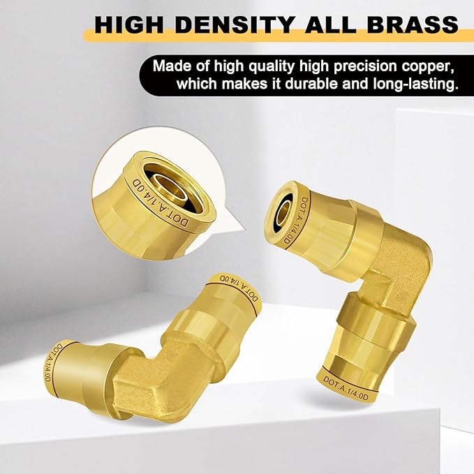 Siptenk 3PCS 1/4" Elbow DOT Brass Push to Connect Fittings, Air Brake Line Quick Connect for Truck Trailers Industry Air System