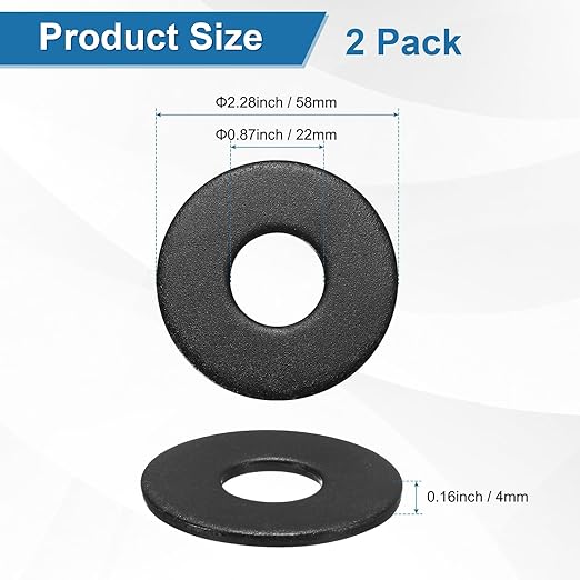 2-Pack M22 Flat Washers, Metric 58mm OD 4mm Thick 304 Stainless Steel Washers for Bolts Screws Nuts for Automotive/Machinery/Furniture, Flat Metal Washers [Black Galvanized]