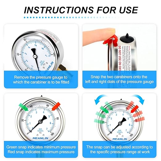 MEANLIN MEASURE 0~100Psi Liquid Filled Pressure Gauge 1/4" NPT 2.5" FACE DIAL Stainless Steel Glycerin Filled WOG Water Oil Air Lower Mount (with 2PCS Snaps)