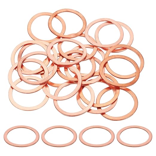 uxcell 75Pcs M34 Flat Washer Copper Washer Sealing Rings, 34mm ID 41mm OD 1.5mm Thickness Copper Crush Washers Metric Sealing Gasket for Plumbing Machinery Automotive