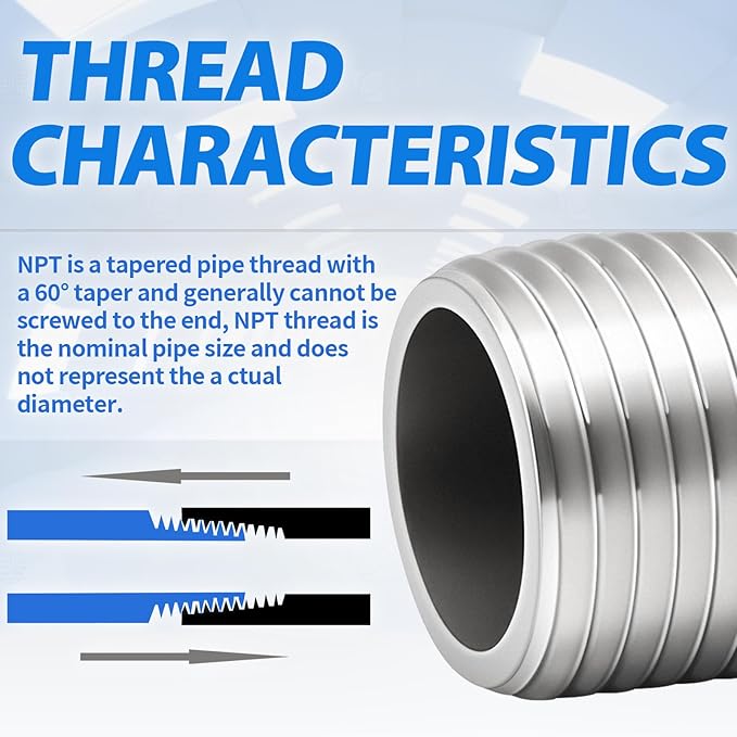 ChillWaves 304 Stainless Steel Pipe Fitting, Nipple Cast Pipe 1" NPT Male x 1" NPT Male Thread 6" Length(150MM)(2-PACK)