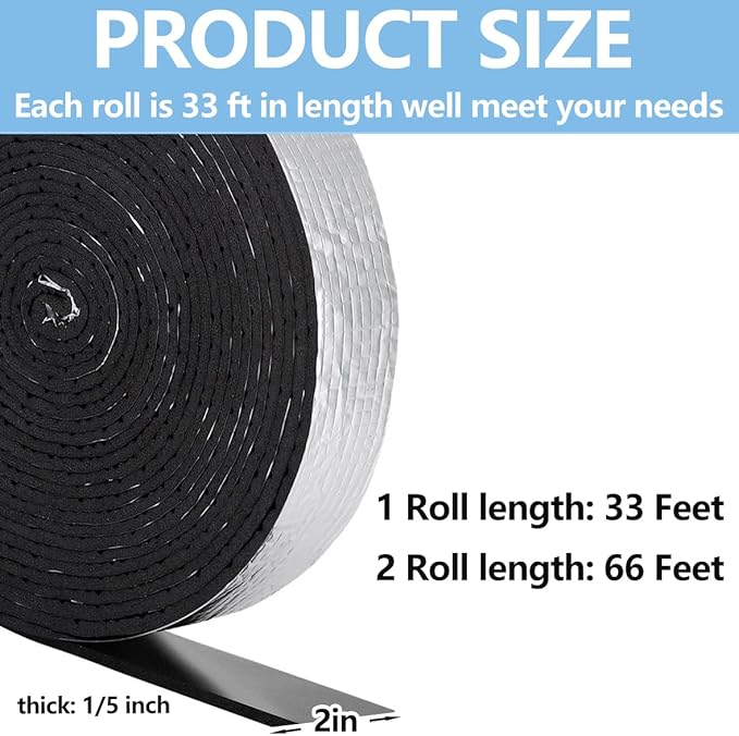 Pipe Insulation Wrap 2" Wide X 33 Ft Water Pipe Foam Insulation Tape Self Adhesive Aluminum Foil Insulation Wrap for Outdoor Winter Cold Hot Water Pipes (1Pcs)