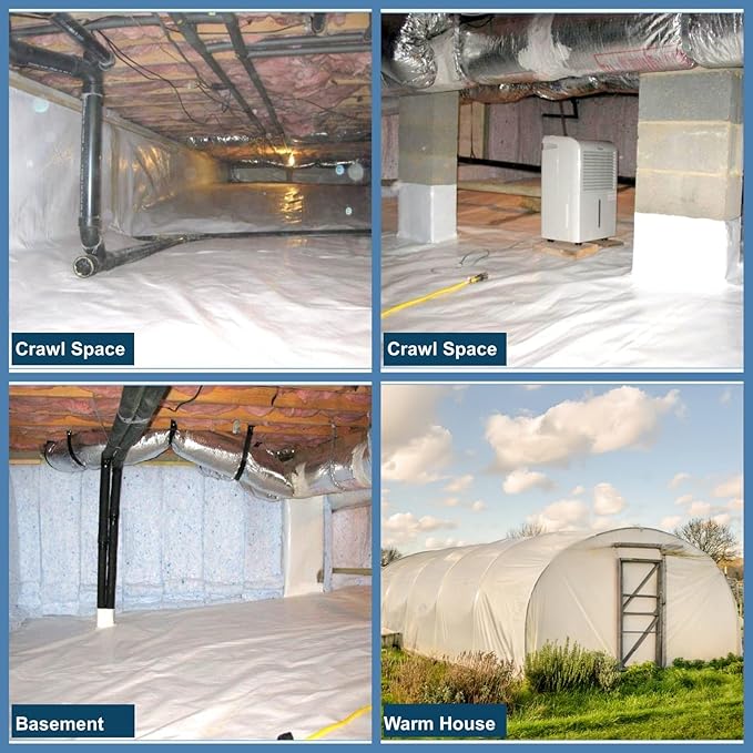 10Mil Vapor Barrier for Crawl Space, GENNIZZ 10FT x 20FT 10Mil Reinforced Plastic Sheeting, Heavy Duty Drop Cloth Moisture Barrier Underlayment (Black & White Panda Film)