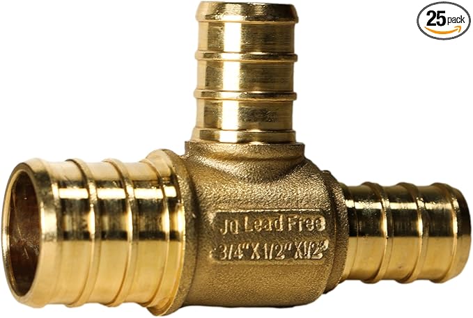 XFITTING 3/4 inch x 1/2 inch x 1/2 inch Pex Tee, Pex B Reducing Tee Crimp Version 25-1-4=25X, 25 Pieces