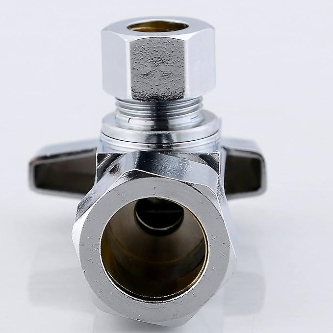 (2-Pack) Cyrret Angle Stop Shut off Valve 1/4 Quarter Turn 5/8" OD (1/2" Nominal) Compression Inlet X 3/8" OD Compression Outlet Chrome Plated Brass…