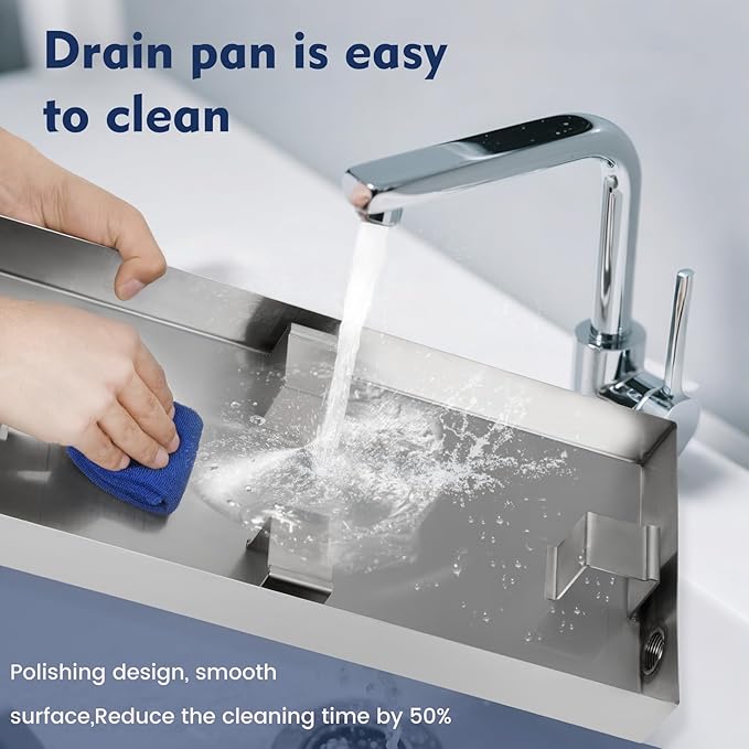 Mangoct|Replacement kohler K-5559-NA Drain Pan for Invigoration Series Steam Generators - Compatible with Models K-5525, K-5526, K-5529, K-5531, K-5539, K-5543 (Require 2) - Small Stainless Steel Base