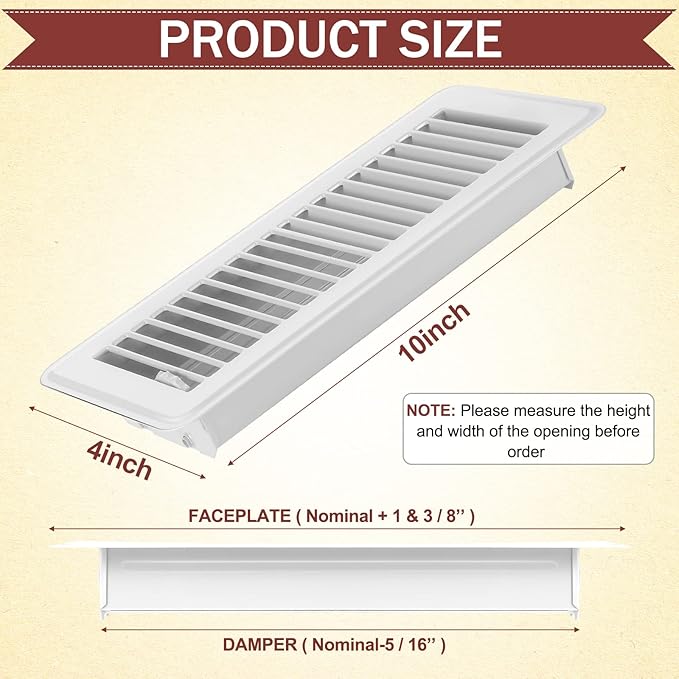 12 Pcs 4 x 10'' Floor Vent Covers Heavy Duty Floor Register Metal Heat Vent Covers with Rust Proof Finish for Home Heater(White,12 Pcs)