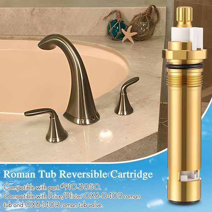 Dreyoo Ceramic Cartridge Compatible with 9103050, Roman tub Reversible Cartridge Compatible with Price/Pfister, Shower Valve Faucet Stem, Work for Both Hot and Cold