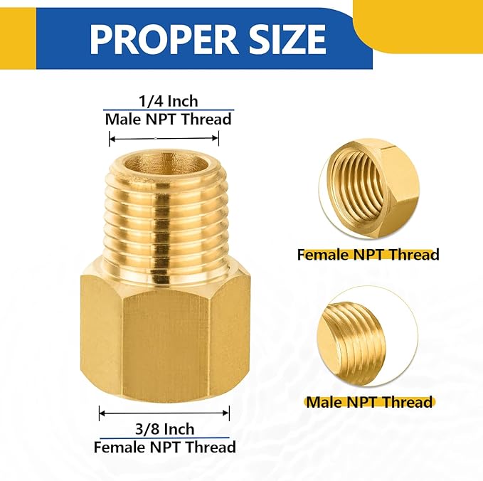 10 PACK GUOFIS Brass Pipe Fittings - 1/4" Male NPT x 3/8" Female NPT Reducing Adapter to Alter Pipe Diameters(NPT035)