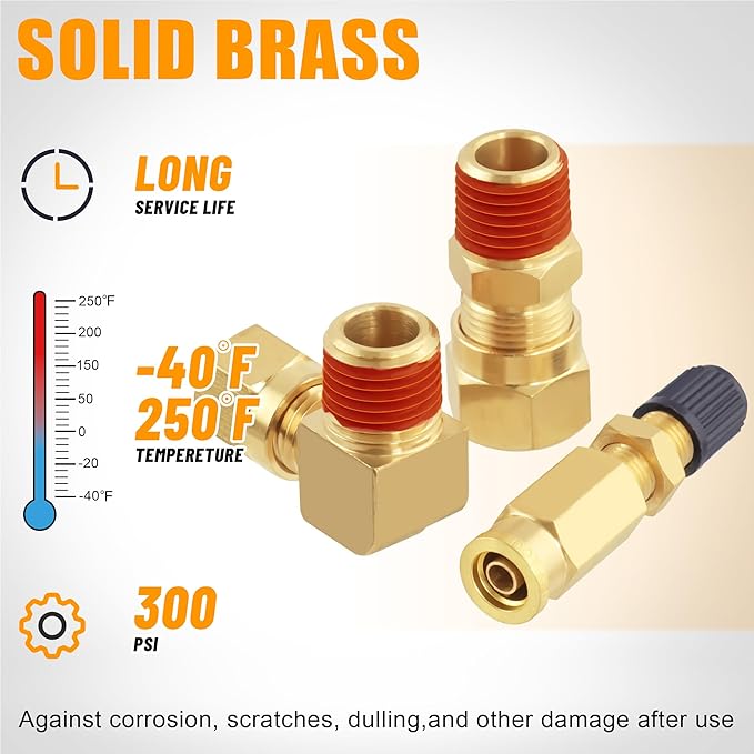 74Pcs DOT Air Brake Line Fittings,Brass Compression Air Nylon Tubing Fittings Assortment Kits 1/4" 1/8" 3/8" 1/2" 5/8" for Industrial Use or Trucks Trailers