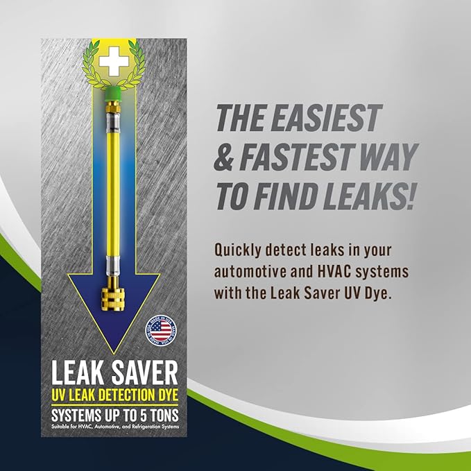 Leak Saver UV Dye, 3 Pack (Dye Only, No Sealant) UV Refrigerant Leak Detection Dye for Automotive, Home, Commercial, and Marine Air Conditioner and Refrigeration Systems up to 5 Tons - Made in the USA