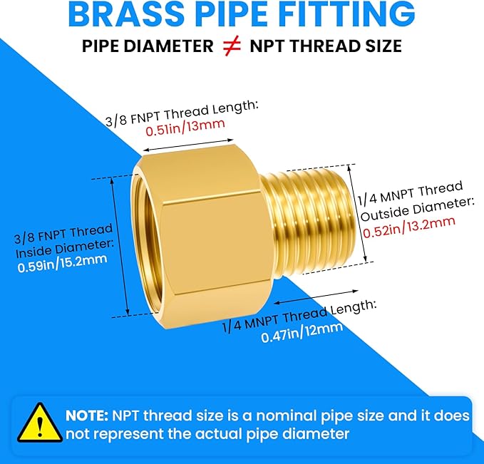 SDTC Tech 2-Pack Brass Pipe Fitting 1/4 NPT Thread Male to 3/8 NPT Thread Female Reducer Adapter, Brass Pipe Extension Connectors