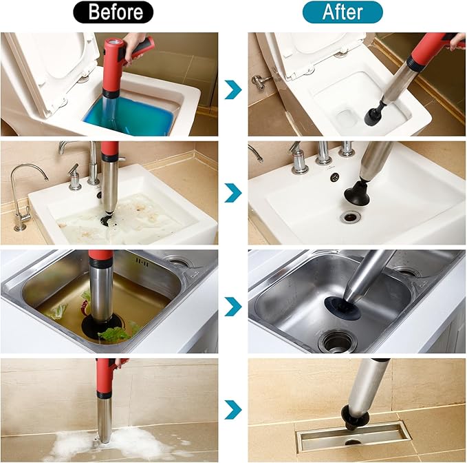 Electric Toilet Plunger ，Hair Drain Clog Remover,High Pressure Air Toilet Plungers, Heavy Duty Plunger For Toilet,Drain,Bathroom,Floor Drain,Sewer,Pipe，built-in battery,RED