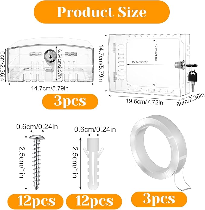 3 Pack Large Thermostat Lock Box Cover with Key – Clear, Durable PC Material – Universal Fit for Thermostats up to 4.8"H x 6.2"W, Tamper-Proof & Energy-Saving Solution