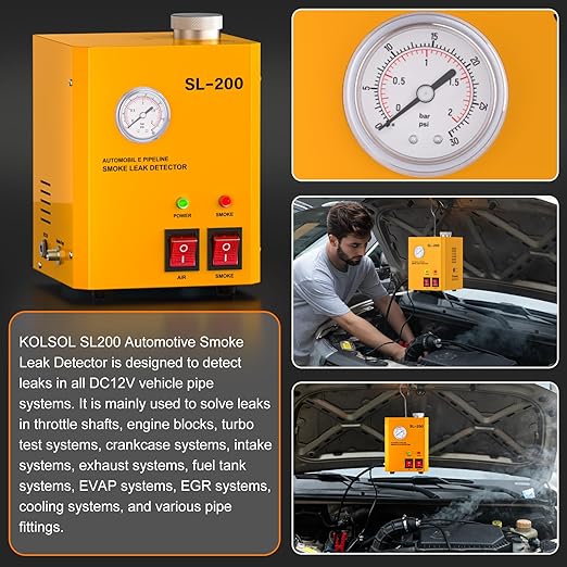 Smoke Machine Automotive Leak Detector with Pressure Gauge - DC 12V EVAP Smoke Machine Leak Tester Built-in Air Pump, Vacuum Leak Tester Leak in Vehicle Pipe Systems for Cars